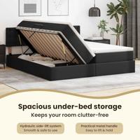 Opbergbed met LED met matras Zwart 200 x 200 cm Nep Leer - thumbnail