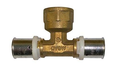 Kirchhoff Messing adapter T-stuk, blank, 20 mm x 3/4"H x 20 mm, persfitting voor meerlagenbuis - 988721355