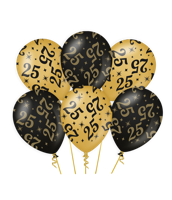 Classy Ballonnen 25 Jaar Zwart/Goud (6st) - thumbnail