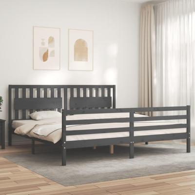 Bedframe met hoofdbord massief hout grijs 200x200 cm