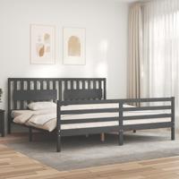 Bedframe met hoofdbord massief hout grijs 200x200 cm - thumbnail