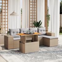 6-delige Loungeset met kussens poly rattan beige - thumbnail