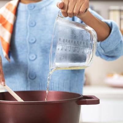 Glas maatbeker 1l met deksel navy
