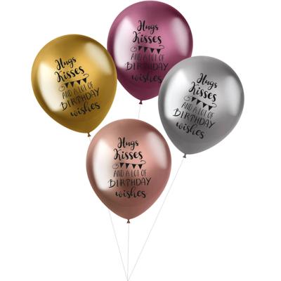 Ballonnen Metallic 'Hugs, Kisses & Wishes' (4st )