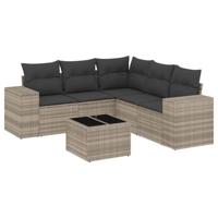 6-delige Loungeset met kussens poly rattan lichtgrijs - thumbnail