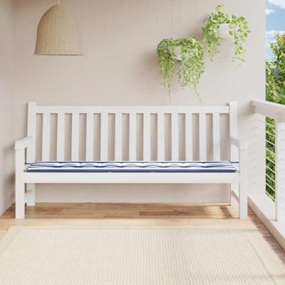 VidaXL Tuinbankkussen gestreept 200x50x3 cm stof wit en blauw