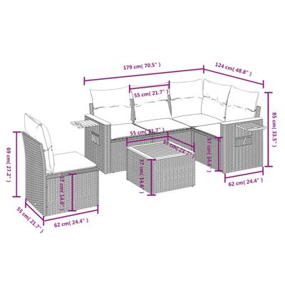 6-delige Loungeset met kussens poly rattan beige - thumbnail