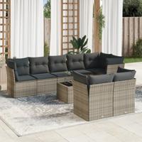 8-delige Loungeset met kussens poly rattan grijs - thumbnail