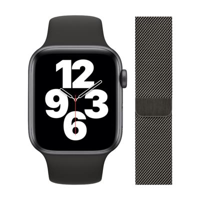 Apple Watch SE 40mm Space Gray Aluminium Zwarte Sportband + Polsband Milanees Grafiet
