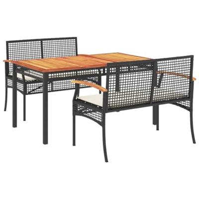 3-delige Tuinset met kussens poly rattan zwart