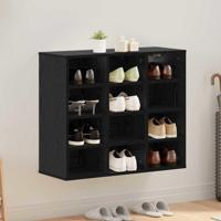 VidaXL Schoenenkast zwart eiken 77,5 x 30 x 67 cm bewerkt hout - thumbnail