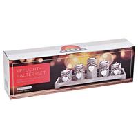 Set van 5 theelichthouders op dienblad met houten stenen, wit (B/H/D) 38x12x11 cm - thumbnail