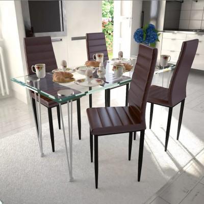 vidaXL Eetkamerset 4 bruine slim line stoelen en 1 glazen tafel