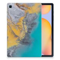 Samsung Galaxy Tab S6 Lite | S6 Lite (2022) Tablet Back Cover Marble Blue Gold - thumbnail