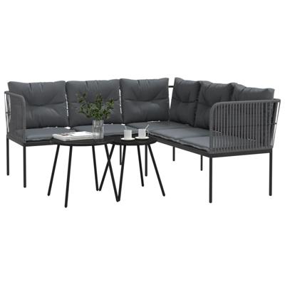 Loungeset met kussens staal en textileen zwart