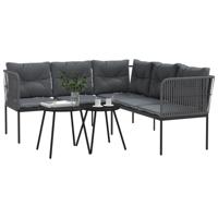 Loungeset met kussens staal en textileen zwart - thumbnail