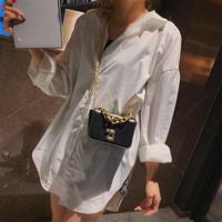Mode kleine vierkante tas Lock Buckle PU één schoudertas dames Messenger Bag Chain handtas maat: S (zwart) - thumbnail