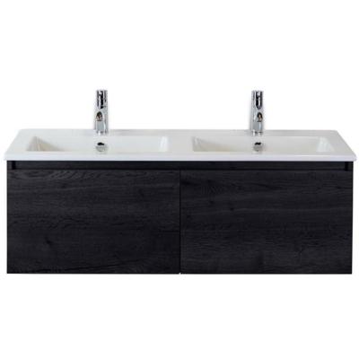 Frozen Badmeubelset 120 cm - Greeplijst in Kleur - Black Oak - Keramische Wastafel Wit Dubbel 2 Kraangaten