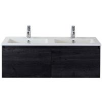 Frozen Badmeubelset 120 cm - Greeplijst in Kleur - Black Oak - Keramische Wastafel Wit Dubbel 2 Kraangaten - thumbnail