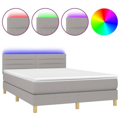 Boxspring met matras en LED stof lichtgrijs 140x200 cm