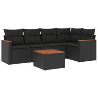 6-delige Loungeset met kussens poly rattan zwart - thumbnail