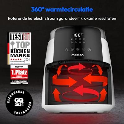 Heteluchtfriteuse - MEDION - MD13030 - Digitaal - Airfryer - 1500 watt - 60 min timer - Tot 200°C - 4,7 L - Wit