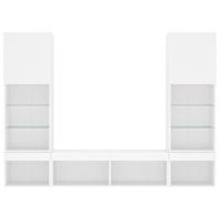 5-delige Tv-wandmeubelset met LED-verlichting bewerkt hout wit - thumbnail