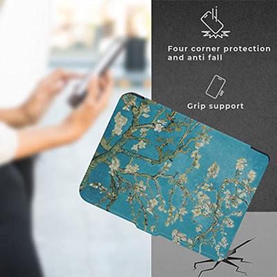 Lunso - Kobo Clara 2E hoes (6 inch) - Vegan Saffiano Leren sleep cover - Van Gogh Amandelbloesem