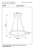 Lucide VIDAL - Hanglamp - Ø 58 cm - LED Dimb. - 1x48W 2700K - Zwart - thumbnail