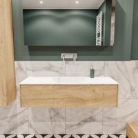 Mondiaz Lush Cloud badmeubel Washed oak 120 cm 1 lade solid surface enkele spoelbak midden zonder kraangat - thumbnail