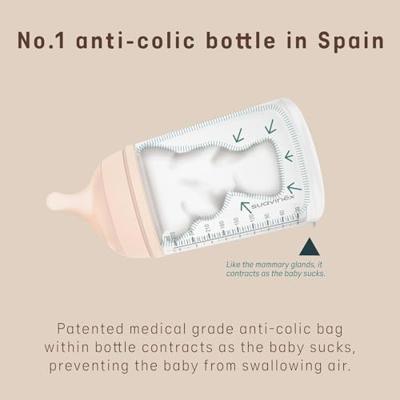 Ant-koliek flesje Zer0.Zer0 trage doorstroming (S) SUAVINEX 270 ml doorzichtig