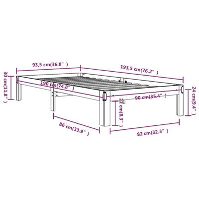 Bedframe massief hout 90x190 cm