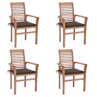 vidaXL Eetkamerstoelen 4 st met taupe kussens massief teakhout - thumbnail