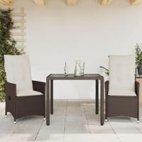 3-delige Bistroset met kussens poly rattan bruin - thumbnail