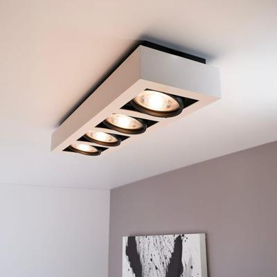 Castor bianco nero IV by LUSENZ - Rechthoekige 4-lichts plafondlamp met richtbare spots, mat witte coating en matzwart interieur