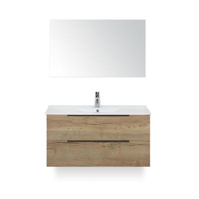 Seville Badmeubelset 100 cm - Natuur Eiken Edge greep - Wastafel Enjoy - met Spiegel
