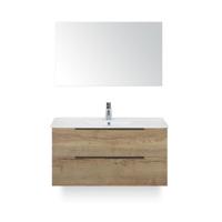 Seville Badmeubelset 100 cm - Natuur Eiken Edge greep - Wastafel Enjoy - met Spiegel - thumbnail