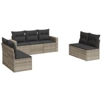 7-delige Loungeset met kussens poly rattan lichtgrijs - thumbnail