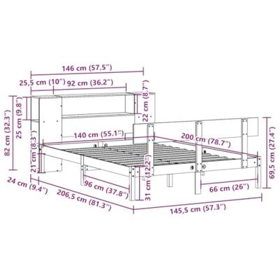 Bed met boekenkast zonder matras massief grenenhout 140x200 cm - thumbnail