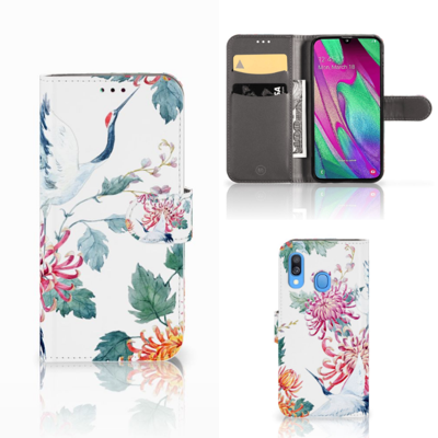Samsung Galaxy A40 | Telefoonhoesje | Met pasjeshouder | Bird Flowers