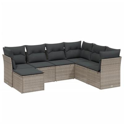 7-delige Loungeset met kussens poly rattan lichtgrijs