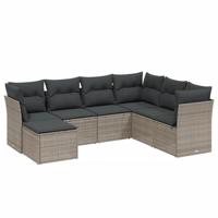 7-delige Loungeset met kussens poly rattan lichtgrijs - thumbnail