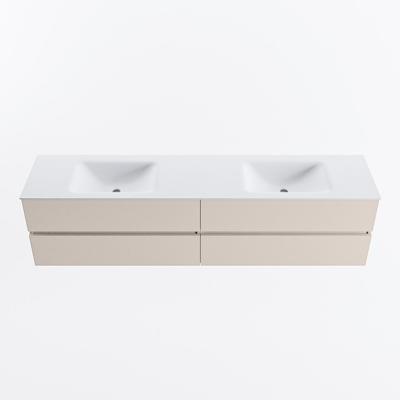 MONDIAZ VICA 200cm badmeubel onderkast Linen 4 lades. Wastafel CLOUD dubbel zonder kraangat, kleur Talc.