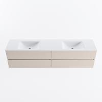MONDIAZ VICA 200cm badmeubel onderkast Linen 4 lades. Wastafel CLOUD dubbel zonder kraangat, kleur Talc. - thumbnail