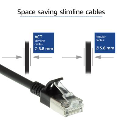 ACT Zwarte 0,25 meter LSZH U/FTP CAT6A datacenter slimline patchkabel snagless met RJ45 connectoren