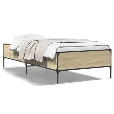 Bedframe bewerkt hout en metaal sonoma eikenkleurig 75x190 cm Bedframe bewerkt hout en metaal sonoma eikenkleurig 75x190 cm