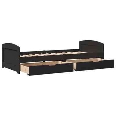 Slaapbank met 2 lades zonder matras IRUN 90x200 cm zwart Slaapbank met 2 lades zonder matras IRUN 90x200 cm zwart