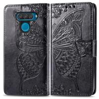 Butterfly Love bloemen reliëf horizontale Flip lederen case voor LG q60 met houder & kaartsleuven & portemonnee & Lanyard (zwart) - thumbnail