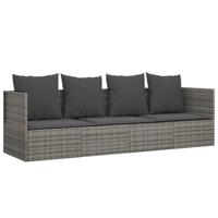 Loungebed met kussens poly rattan grijs - thumbnail