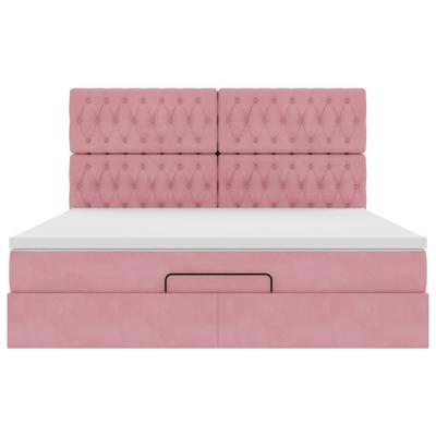 Ottoman bed met matrassen 140x190cm fluweel roze